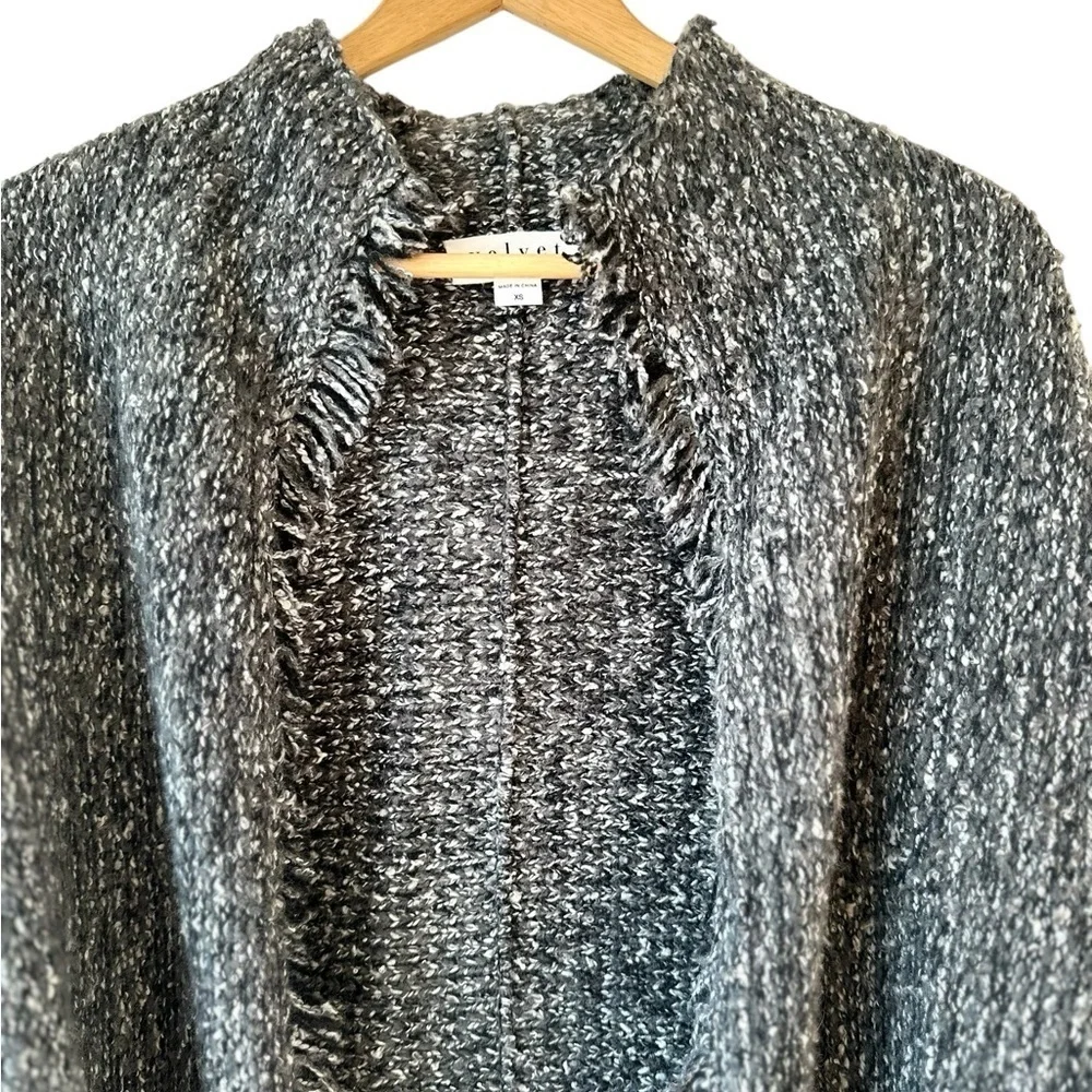 Velvet by Graham & Spencer Tweed Chunky Knit Fringe Open Front Cardigan